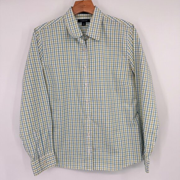 Lands End Womens pinpoint Oxford no iron Plaid Shirt Size 12 Cotton blend - Picture 4 of 10